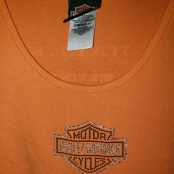XL Size Harley Davidson women's orange tank top shirt rhinestones - Picture 2 of 4